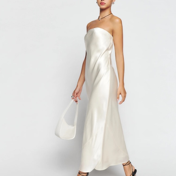 Reformation Joana Silk Dress - White Fior Di Latte - Picture 2 of 5